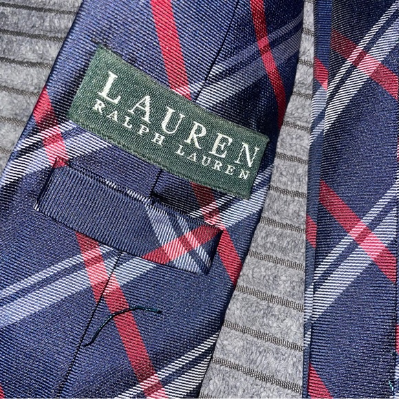 Lauren Ralph Lauren Plaid Navy/red/whit Handmade Silk Tie - Picture 3 of 5